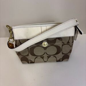 Coach Brown Monogram with White Leather Small Shoulder Purse 11688